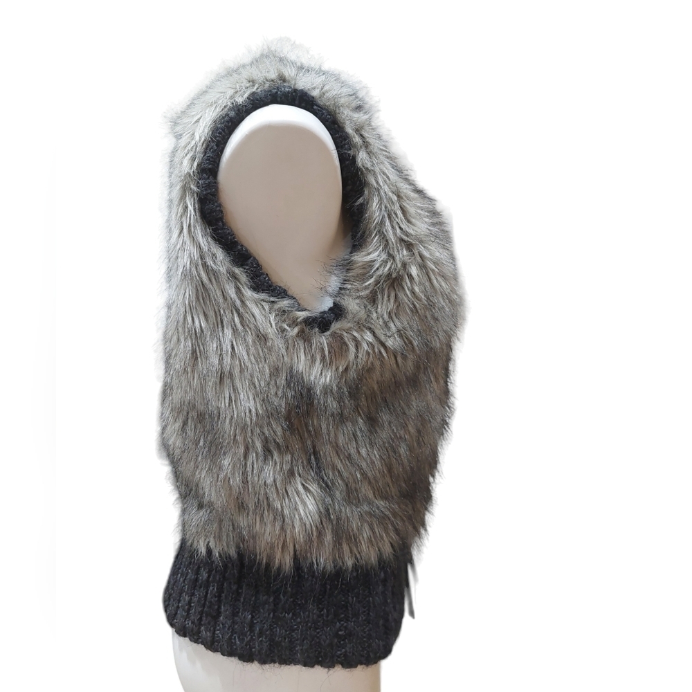 Ann Taylor LOFT Charcoal Gray Faux Fur Vest Size XS/S Sweater Trim Wool Blend - Picture 8 of 12